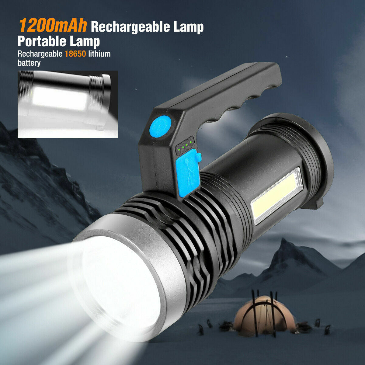 Rechargeable Handheld Searchlight Flashlight with 500m Beam, Waterproof, USB Charging