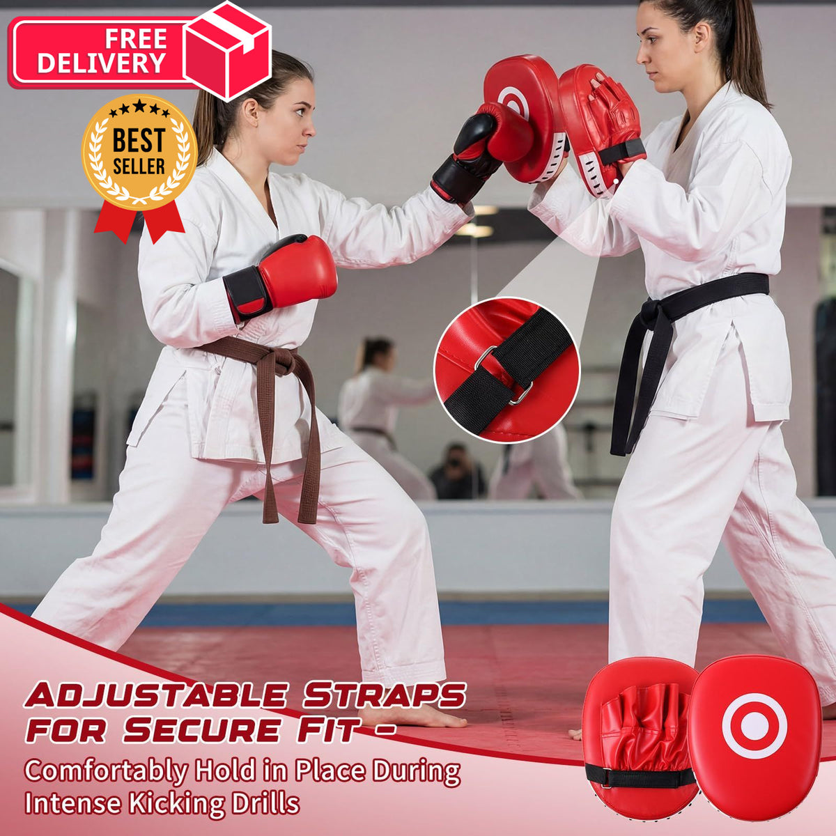 7-in-1 Kickboxing Focus Mitts Boxing Training Equipment, Red
