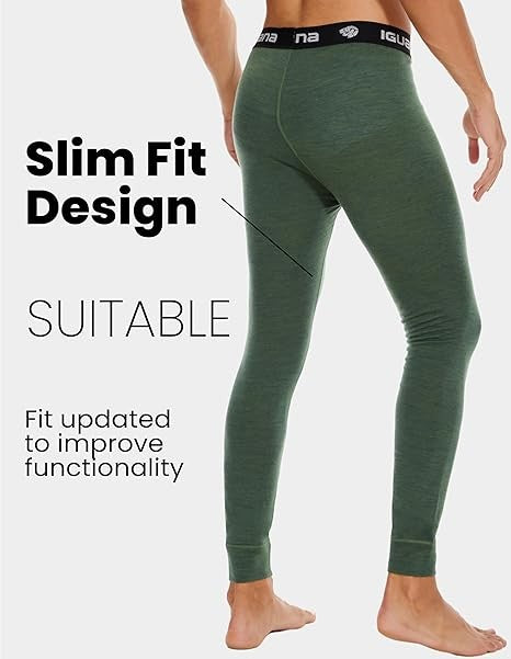 Men's Merino Wool Base Layer Pants - Thermal Long Johns for Winter