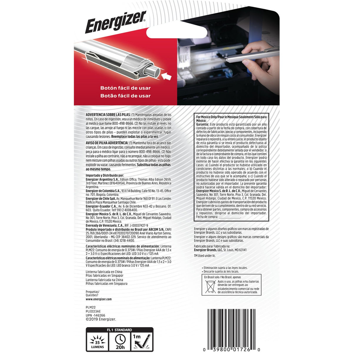 Energizer Impact-Resistant LED Pen Light 35 Lumens Gray AAA Battery