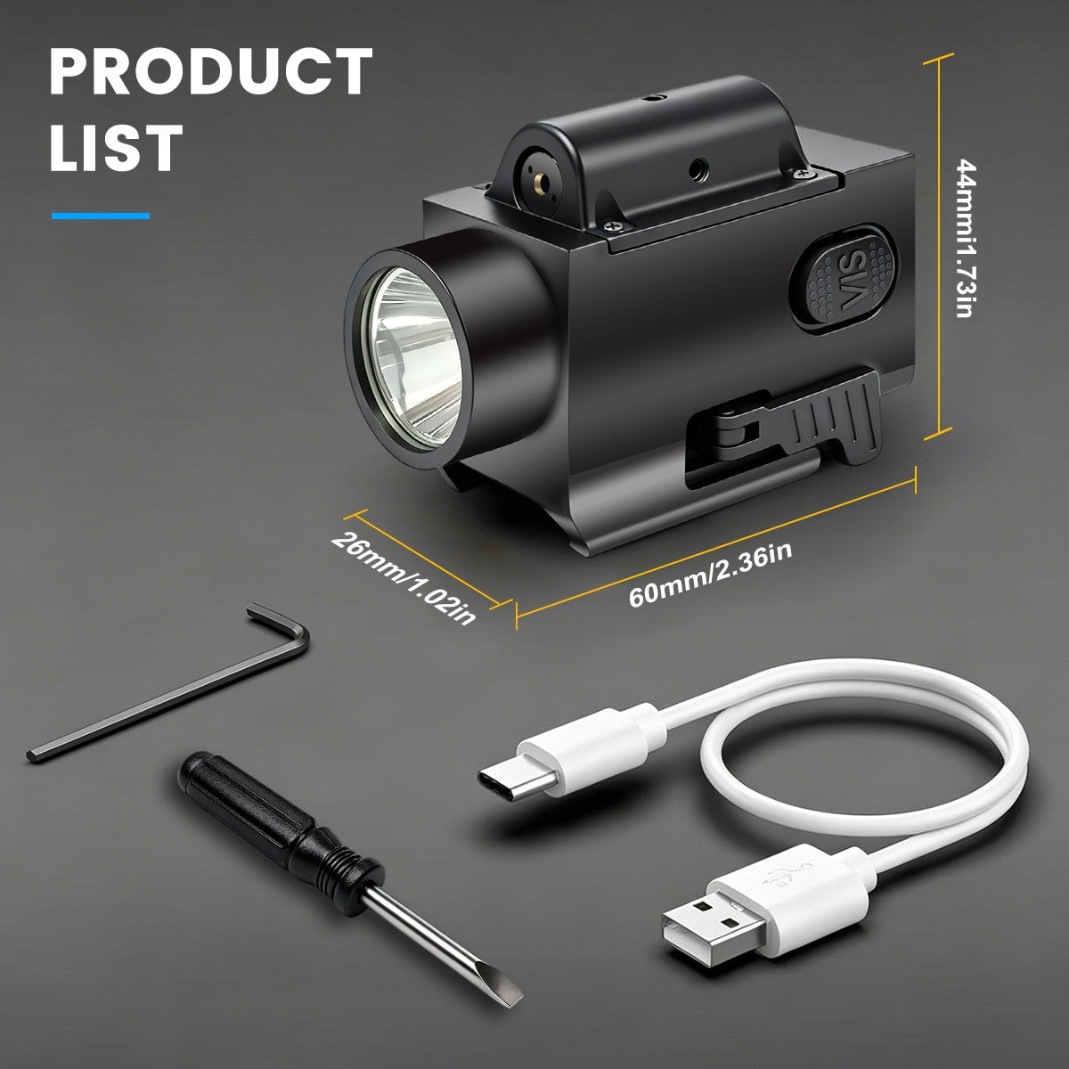 2000 Lumens LED Flashlight & Red Combo for G17 G19 with USB Charging