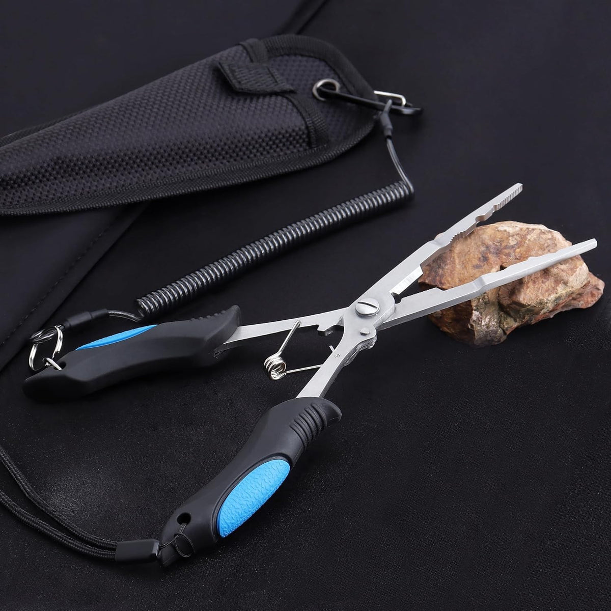 Stainless Steel Long Nose Fishing Pliers Hook Remover with Sheath & Lanyard