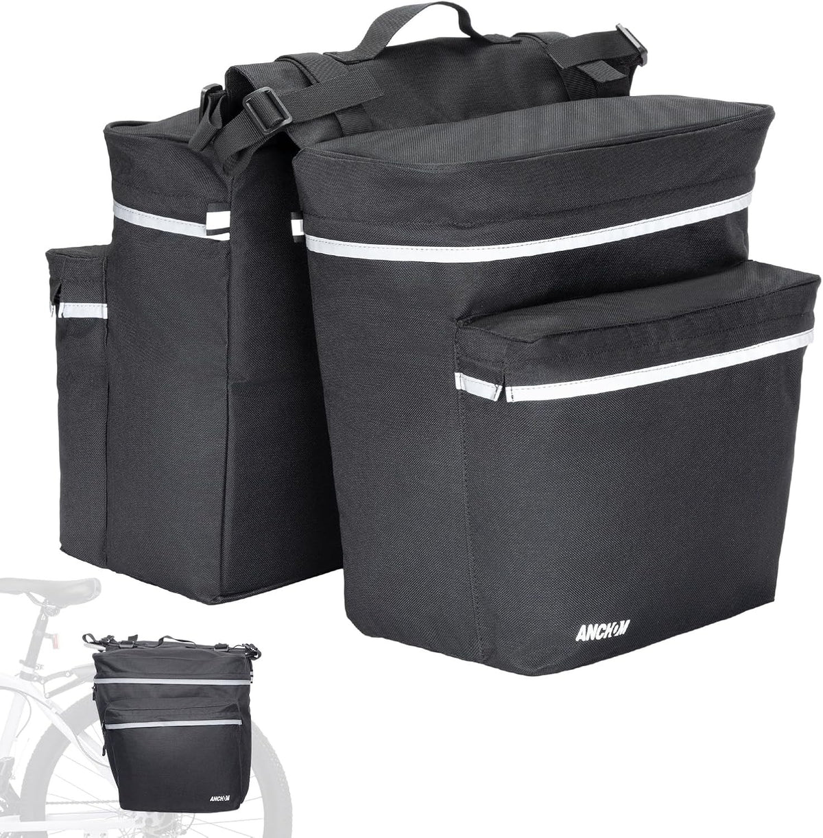 Waterproof 34L Bicycle Pannier Bags for Rear Rack - MTB Road E-Bike Storage