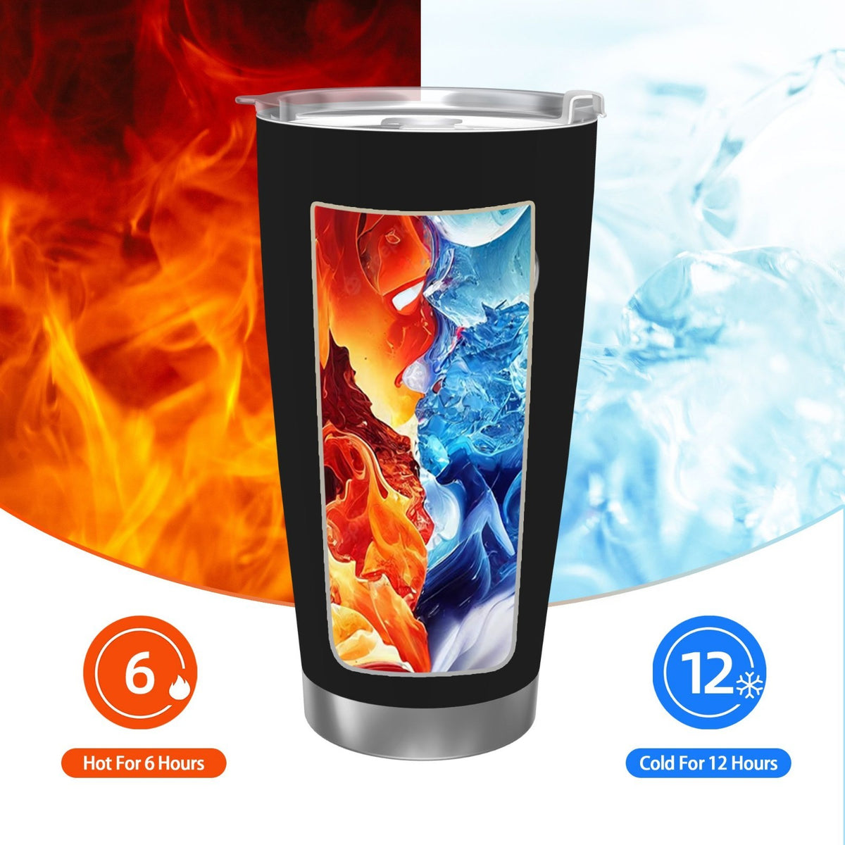 20oz Car Water Bottle Thermos with Cold & Hot Drink Insulation - Black