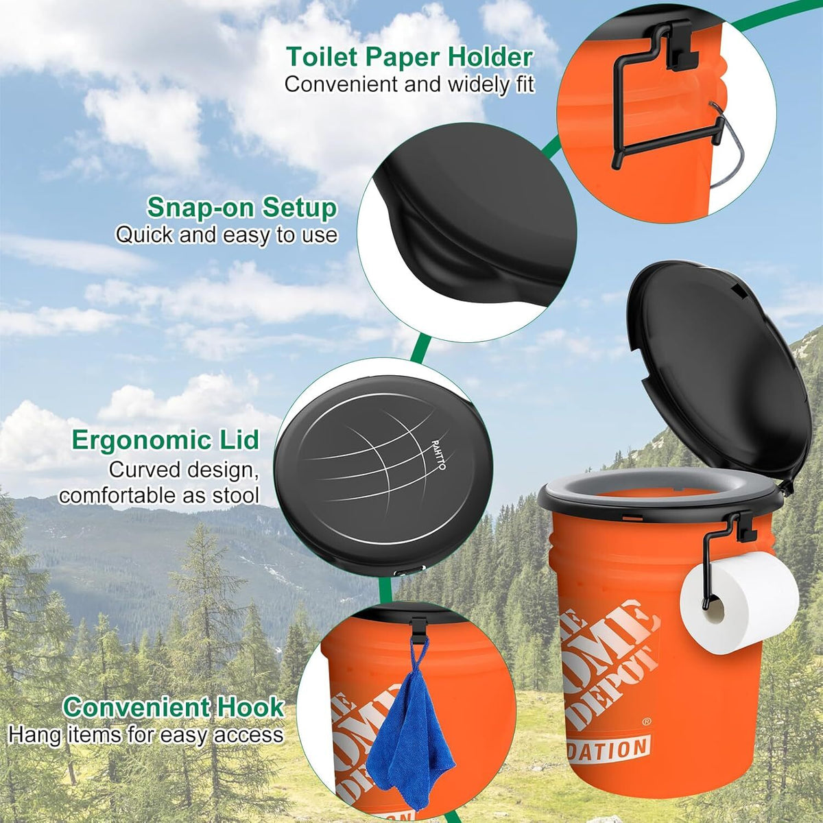 5 Gallon Bucket Toilet Seat with Cushion, Storage Bags & Disposable Liners