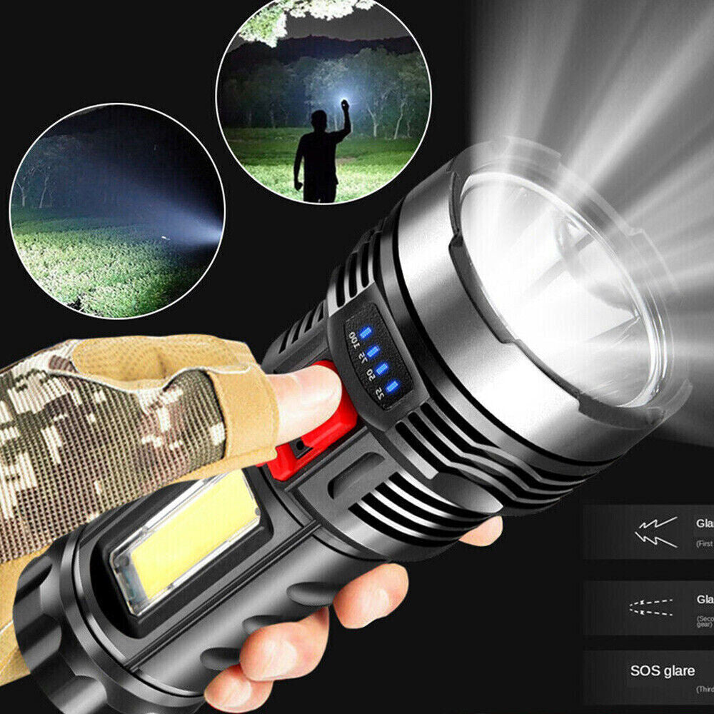 Rechargeable LED Tactical Flashlight - Waterproof Handheld Torch USB & Battery Included