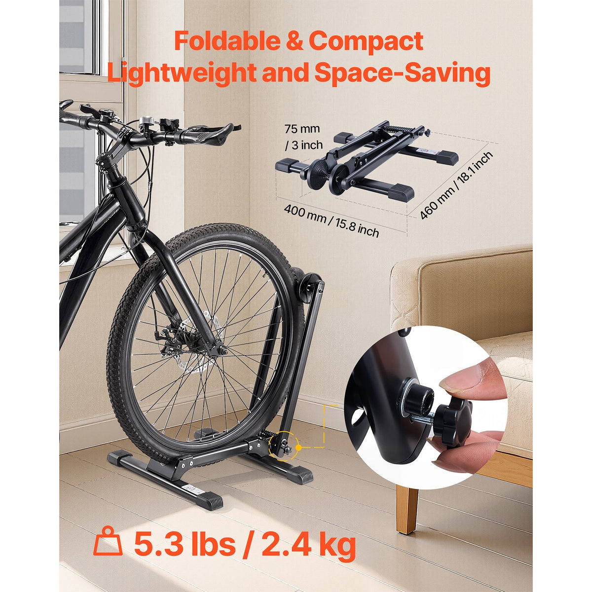 Collapsible Bicycle Stand for 20-29 Inch Mountain and Road Bikes - Portable Bike Rack