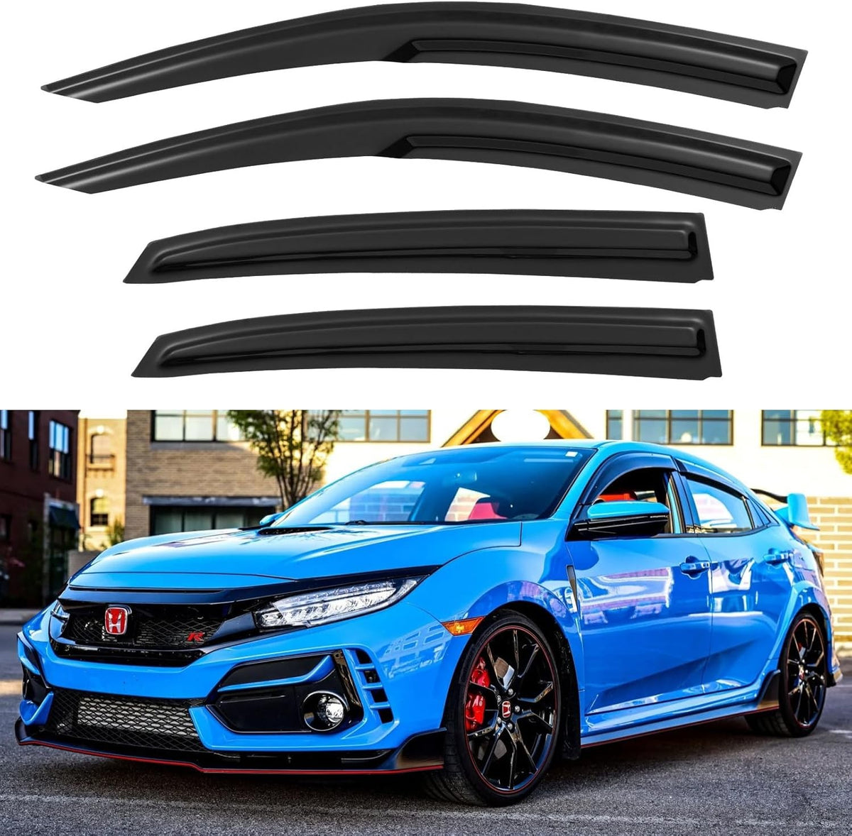 Window Visors Rain Guards for Honda Civic Hatchback 2016-2021 - Out-Channel Side Window Deflectors