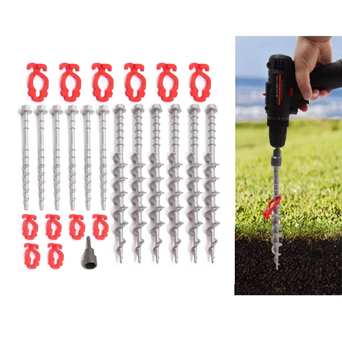 Heavy Duty Aluminum Ground Anchors Set for Tent, Garden & Fence - 12 Pack