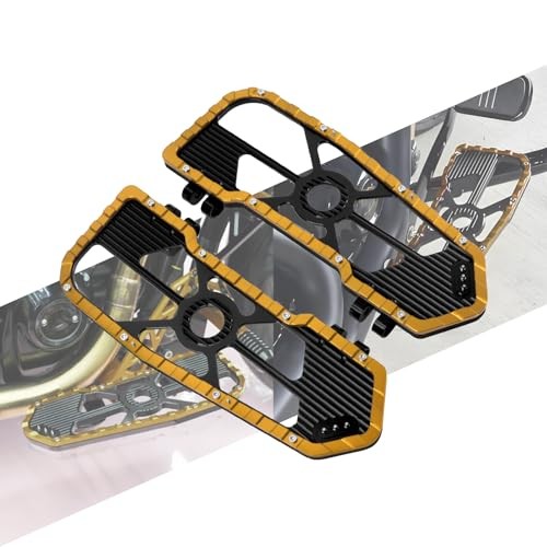 Harley Motorcycle Driver Floorboard Pegs - CNC Aluminum Footboards with Anti-Slip Surface, Yellow & Black Finish