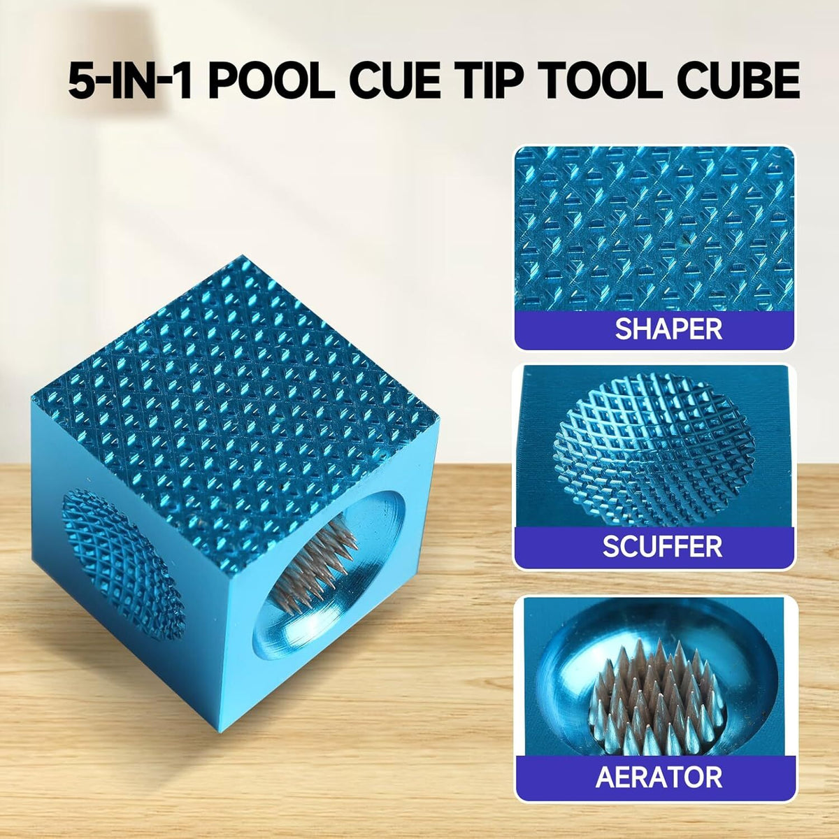 5-in-1 Pool Cue Tip Tool Cube – Scuff, Shape, Aerator & Pin Accessory