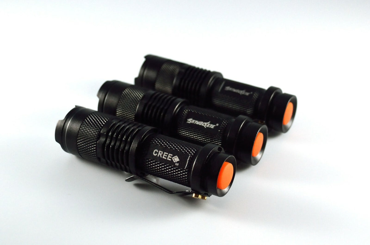 Mini Tactical Flashlight 3-Pack Focus Adjustable 300 Lumens IPX-6 Water Resistant