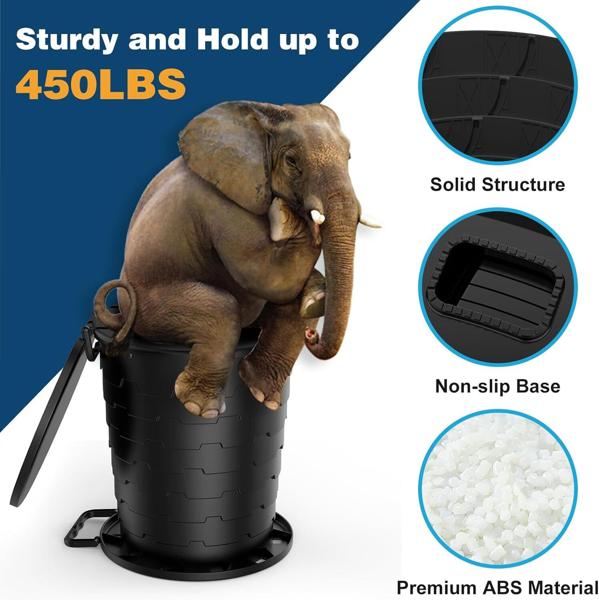 Portable Toilet for Camping with Retractable Design, Paper Holder & Lid