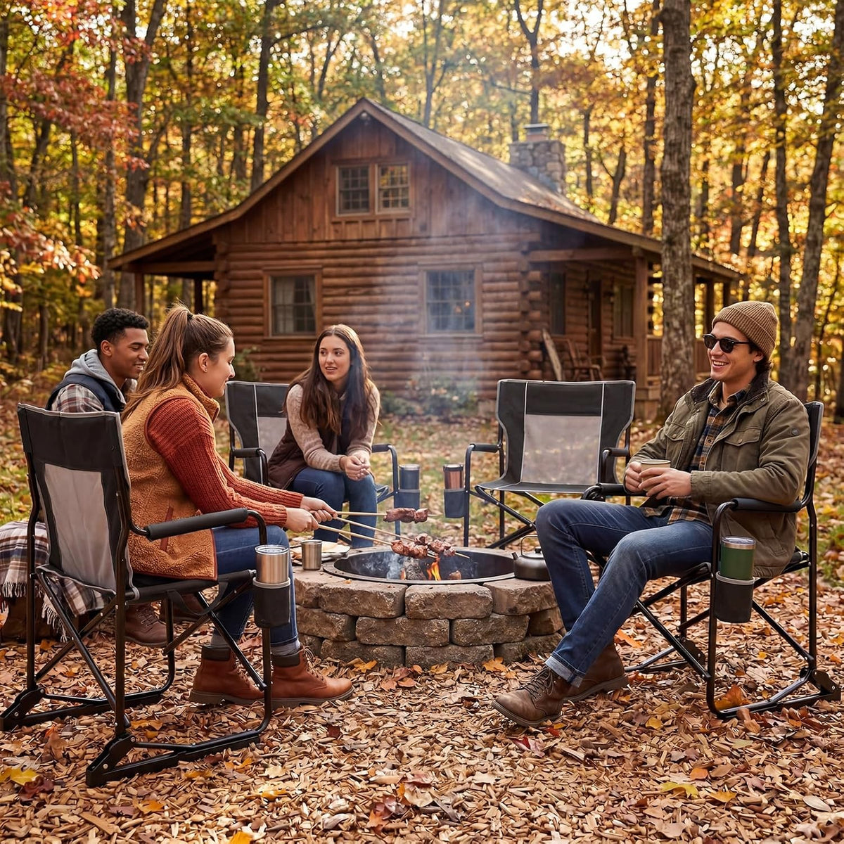 Portable Folding Rocking Camping Chair with Built-In Cup Holder
