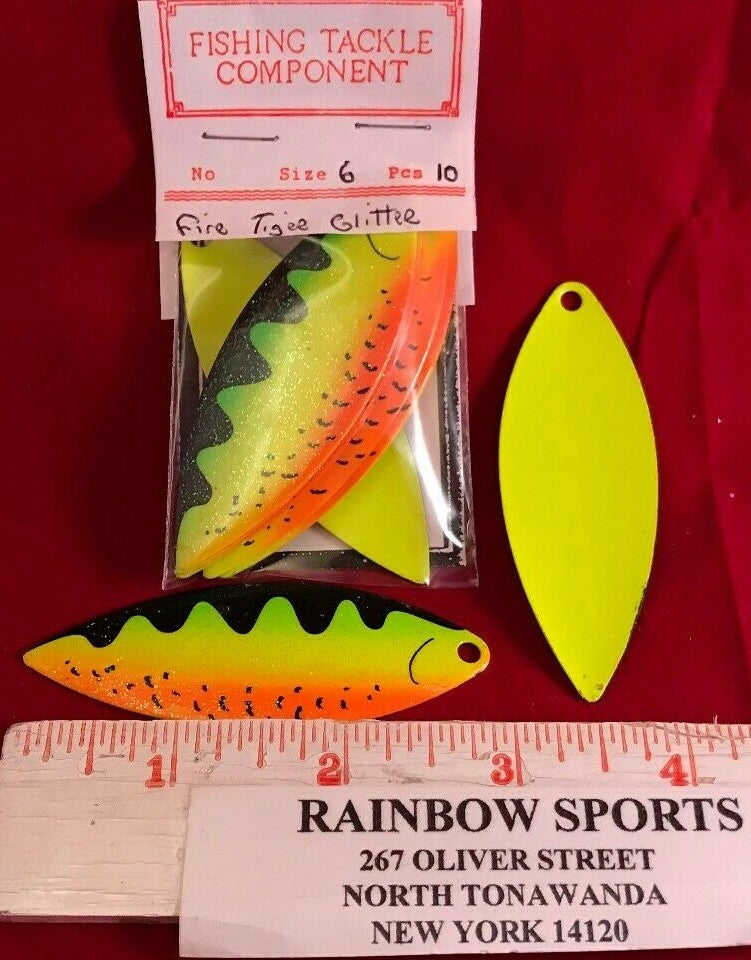 Fishing Spinner Blade Set - Willow Leaf Fire Tiger Glitter 10 Pack