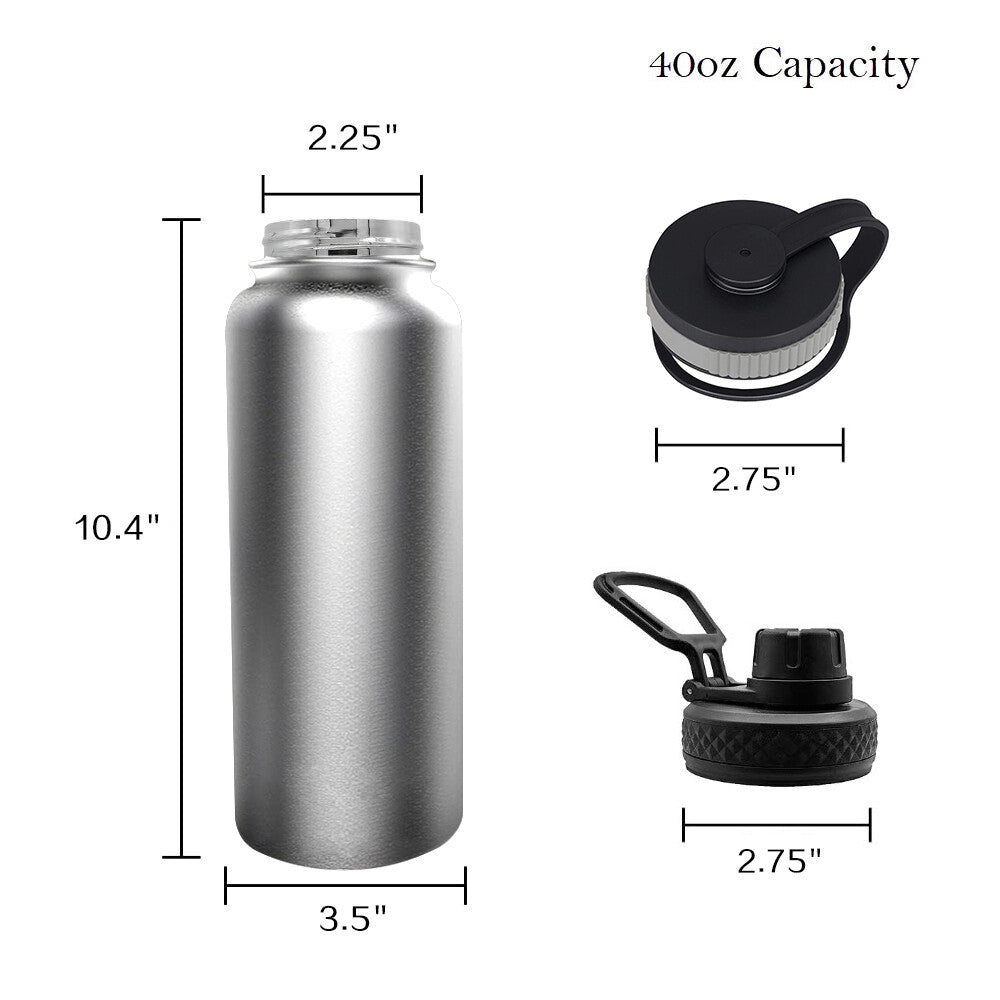 40oz Stainless Steel Vacuum Insulated Water Bottle with Wide Mouth & Leak-Proof Lid