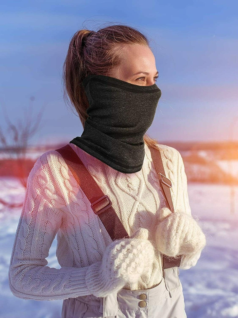 Unisex Winter Fleece Neck Gaiter and Mask for Skiing and Outdoor Activities