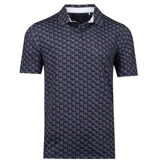 Men's Polo Shirt with Palm Tree Print - Moisture-Wicking UV Protection