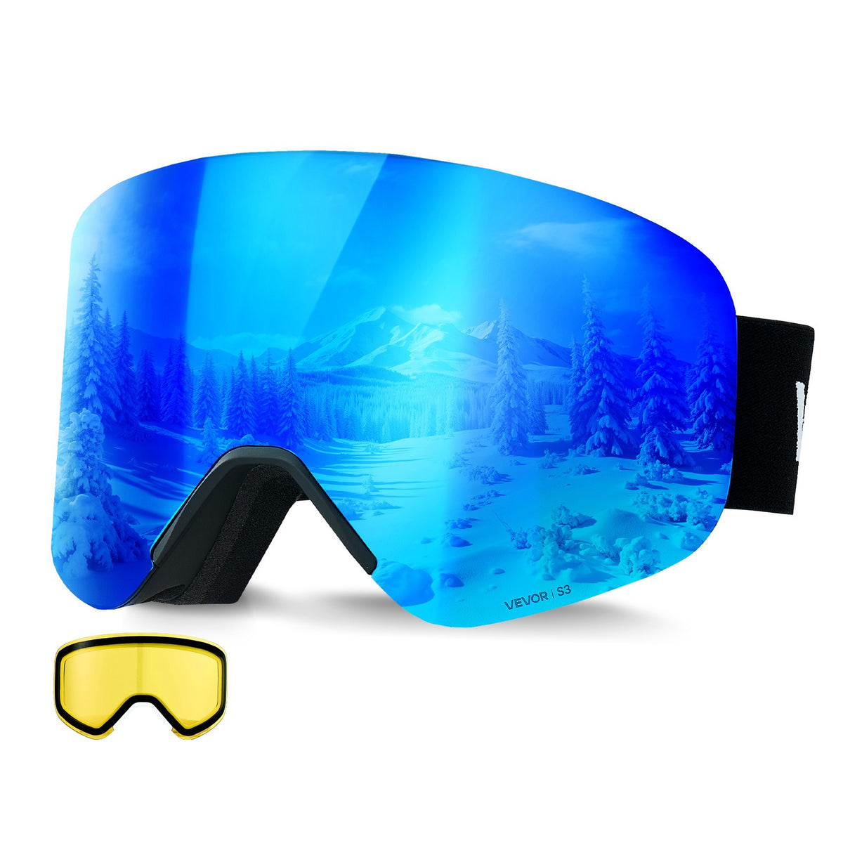Magnet Cylindrical Ski Goggles Dark Blue Revo Coating Snow Goggles