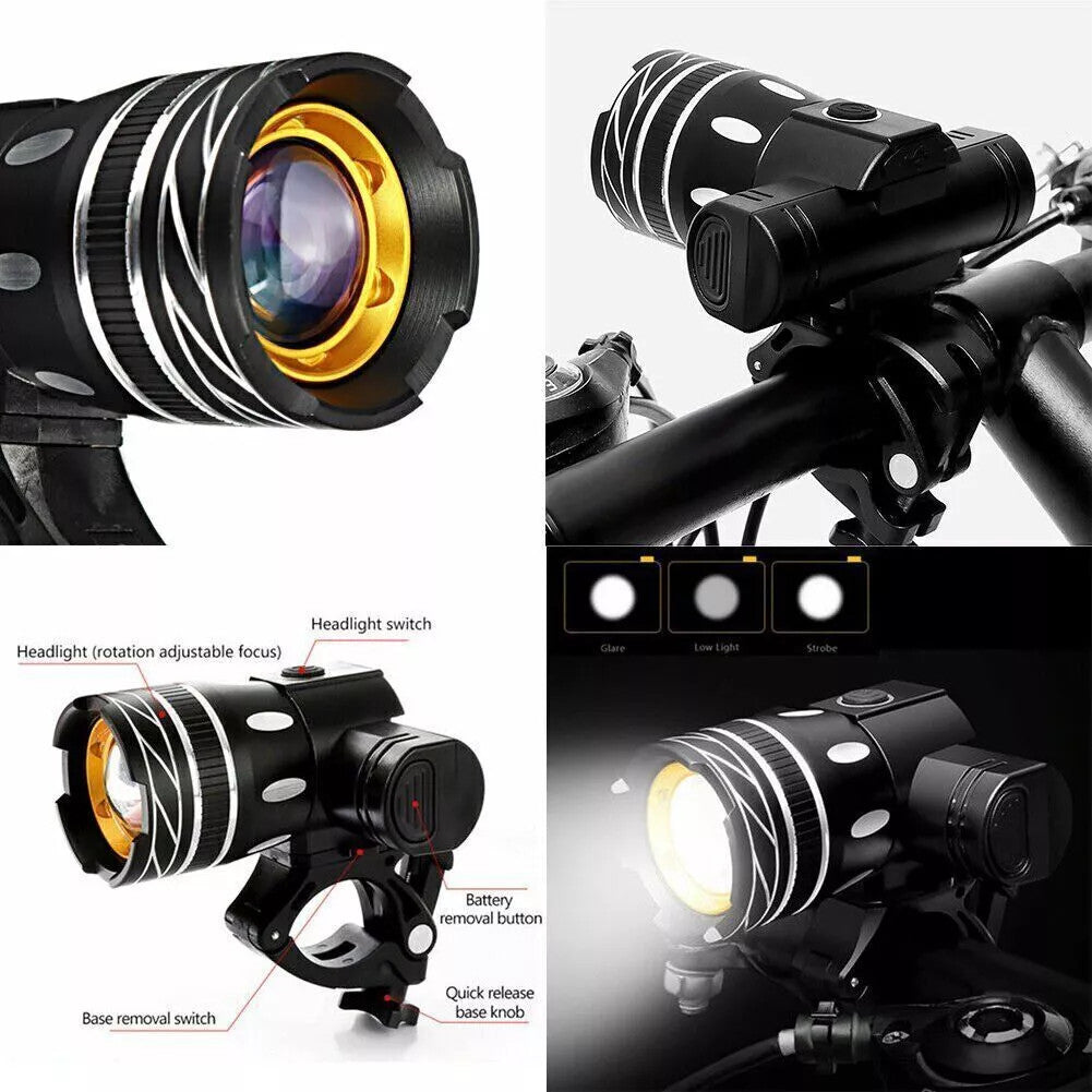 USB Rechargeable Bicycle Front and Rear LED Lights Set - Waterproof Cycling Lights