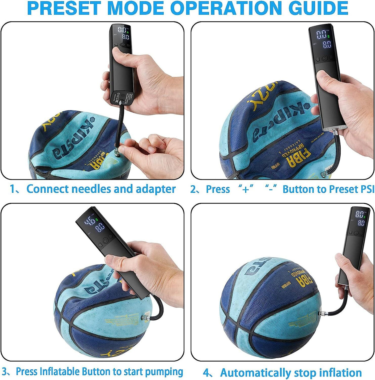 Electric Ball Pump Portable Automatic Inflator with LCD Display