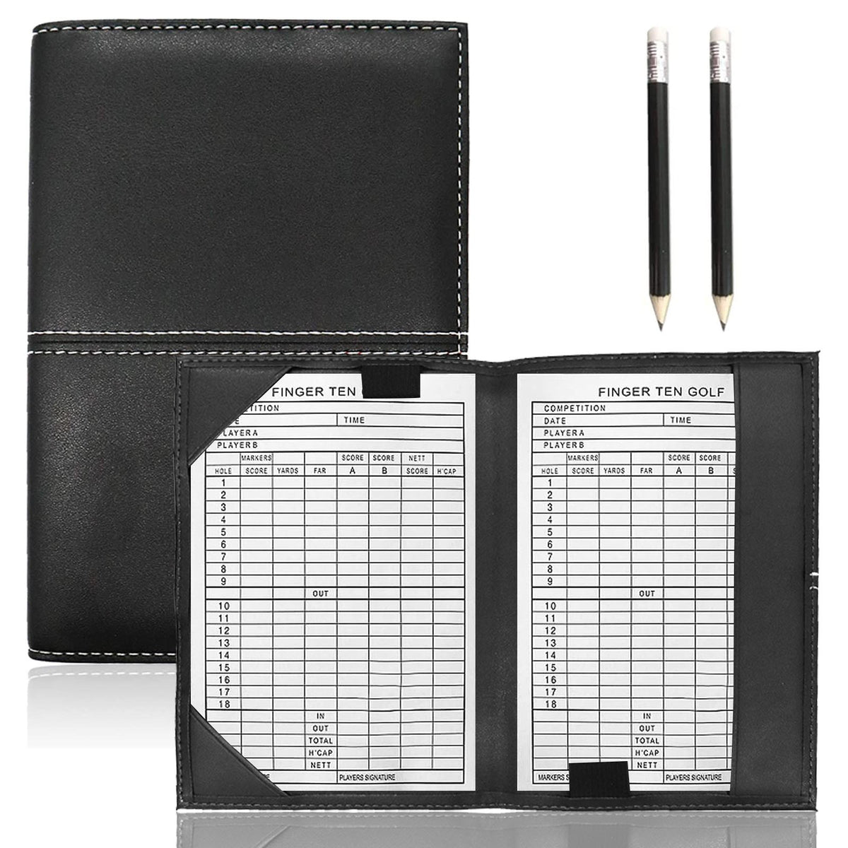 Golf Yardage Scorecard Holder Leather Book with 2 Pieces - Sunfish Style