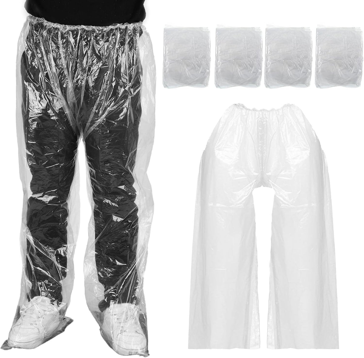 Disposable Waterproof Rain Pants Unisex Outdoor Long Tube Rainwear 4 Pack