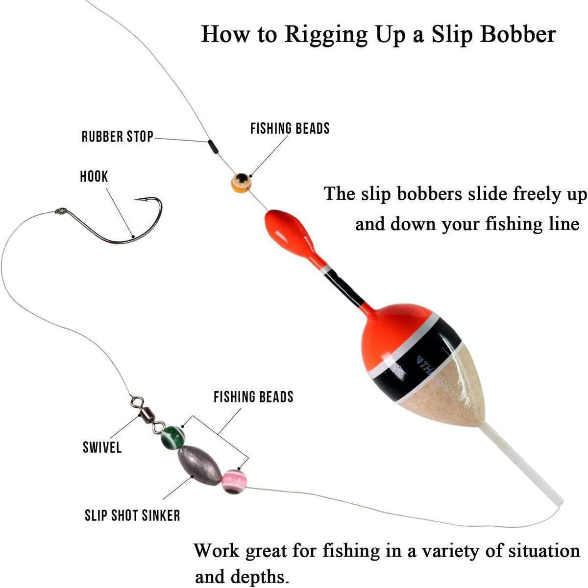 Balsa Slip Bobber Floats for Crappie Panfish Trout Bass Fishing Line Depth Slider