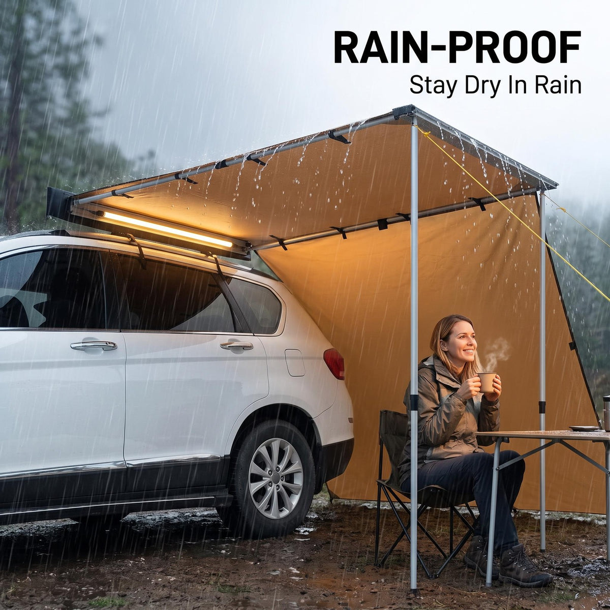 6.6ft Vehicle Awning with Waterproof Fabric and Aluminum Poles - Universal Roof Rack Mount