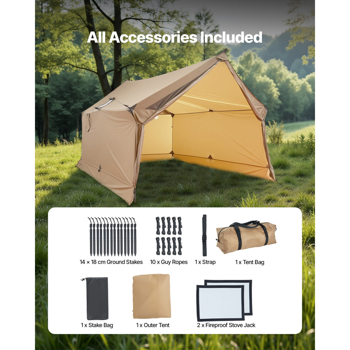 Waterproof Camping Tent with Stove Jack for Two People - Portable Hot Tent