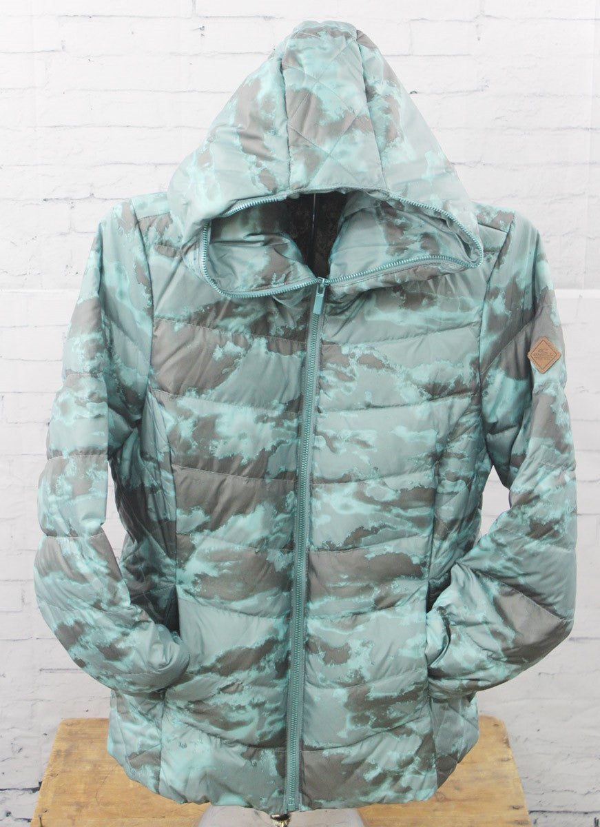 Women's Packable Down Parka Jacket - Green AOP Slim Fit