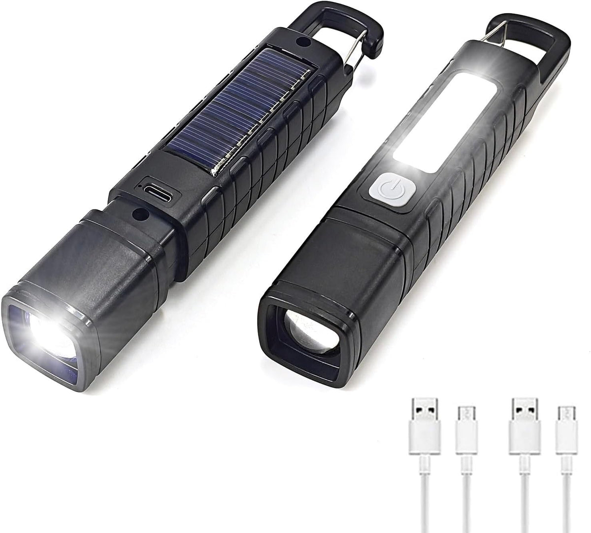 Rechargeable Solar LED Flashlight with Zoom & 4 Light Modes - High Lumens