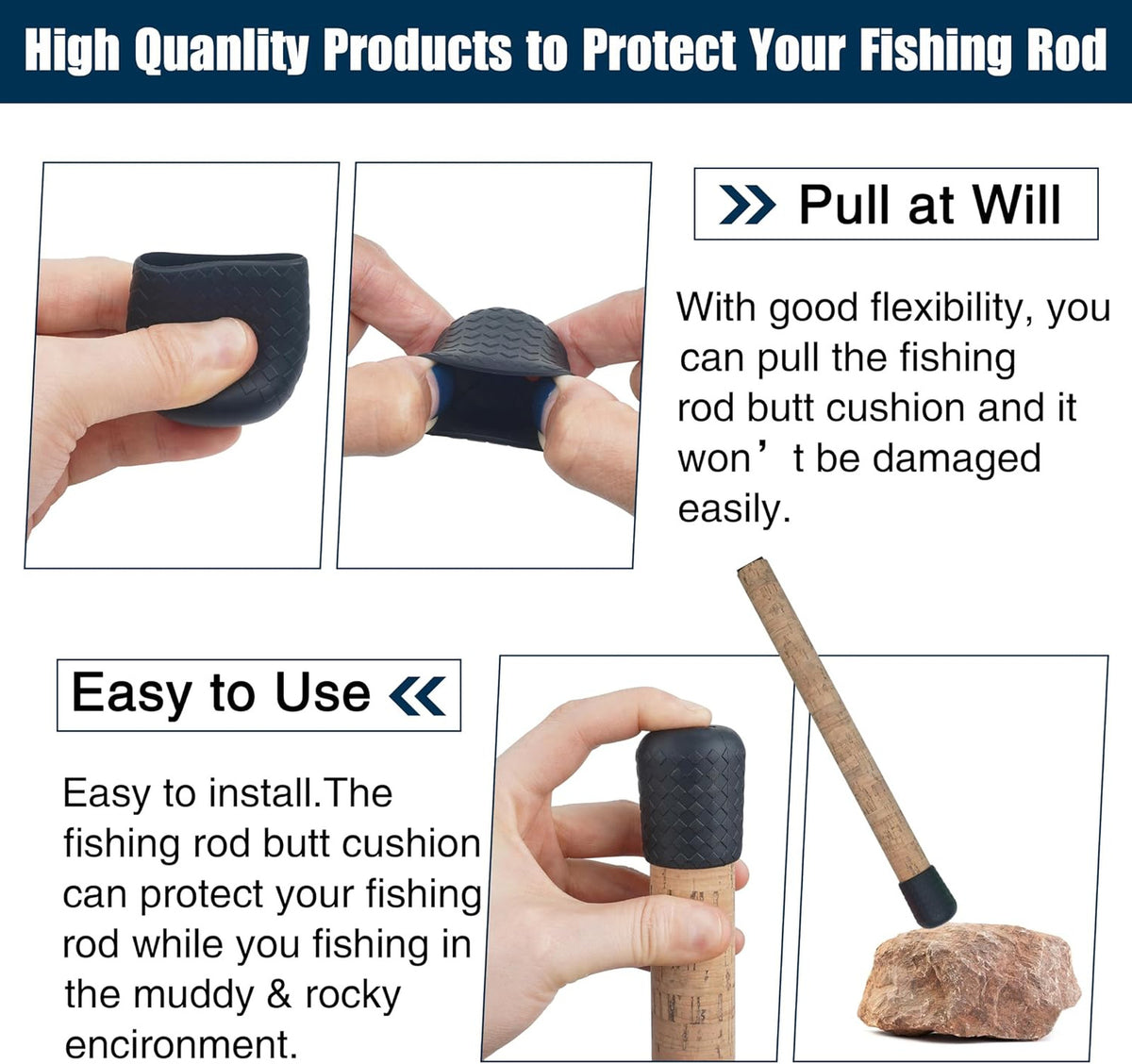 Fishing Rod Butt Cap Silicone Cushion End Seat Protector - Waterproof & Durable