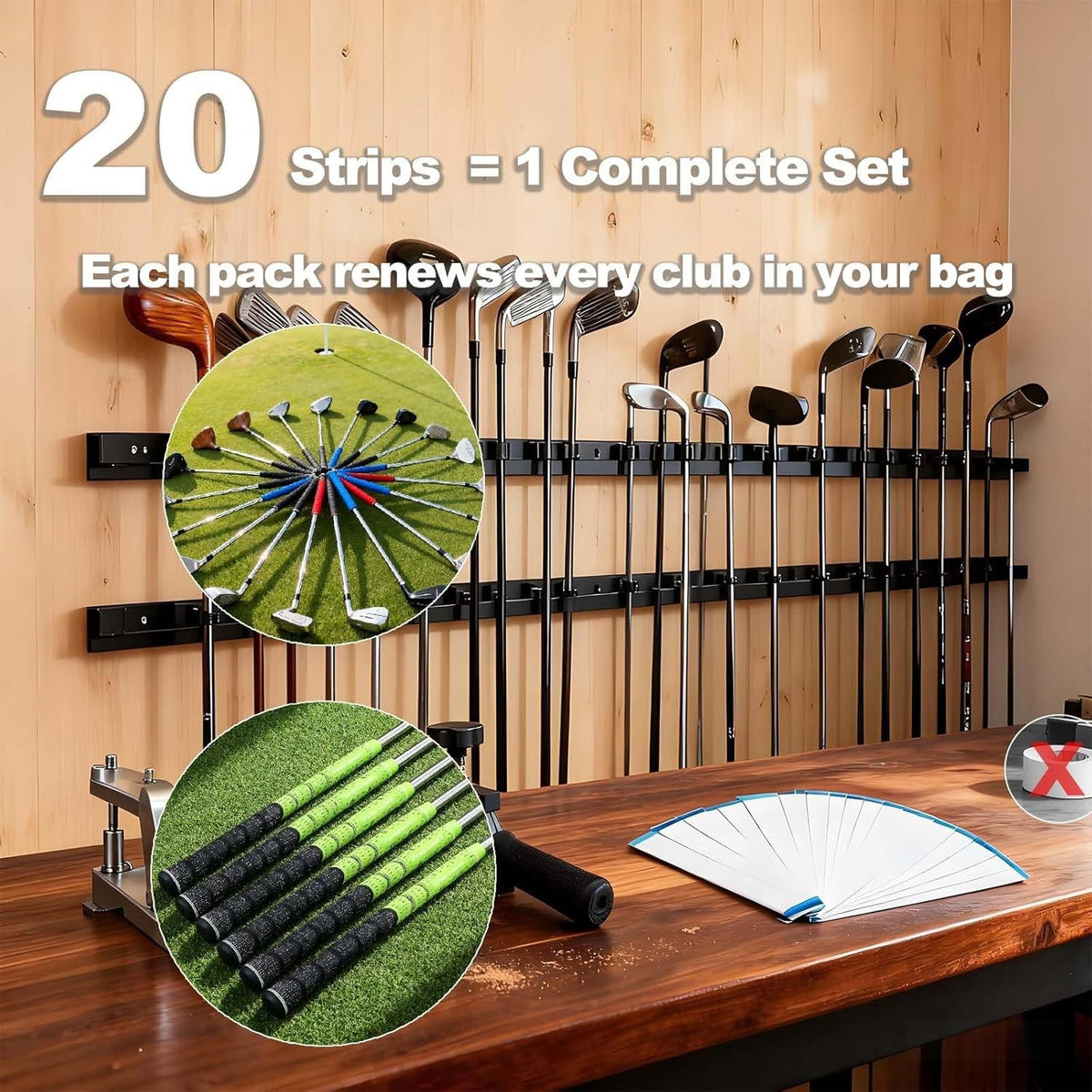 Golf Grip Tape 20-Pack, 2x10-Inch Double-Sided Adhesive Strips for Regripping