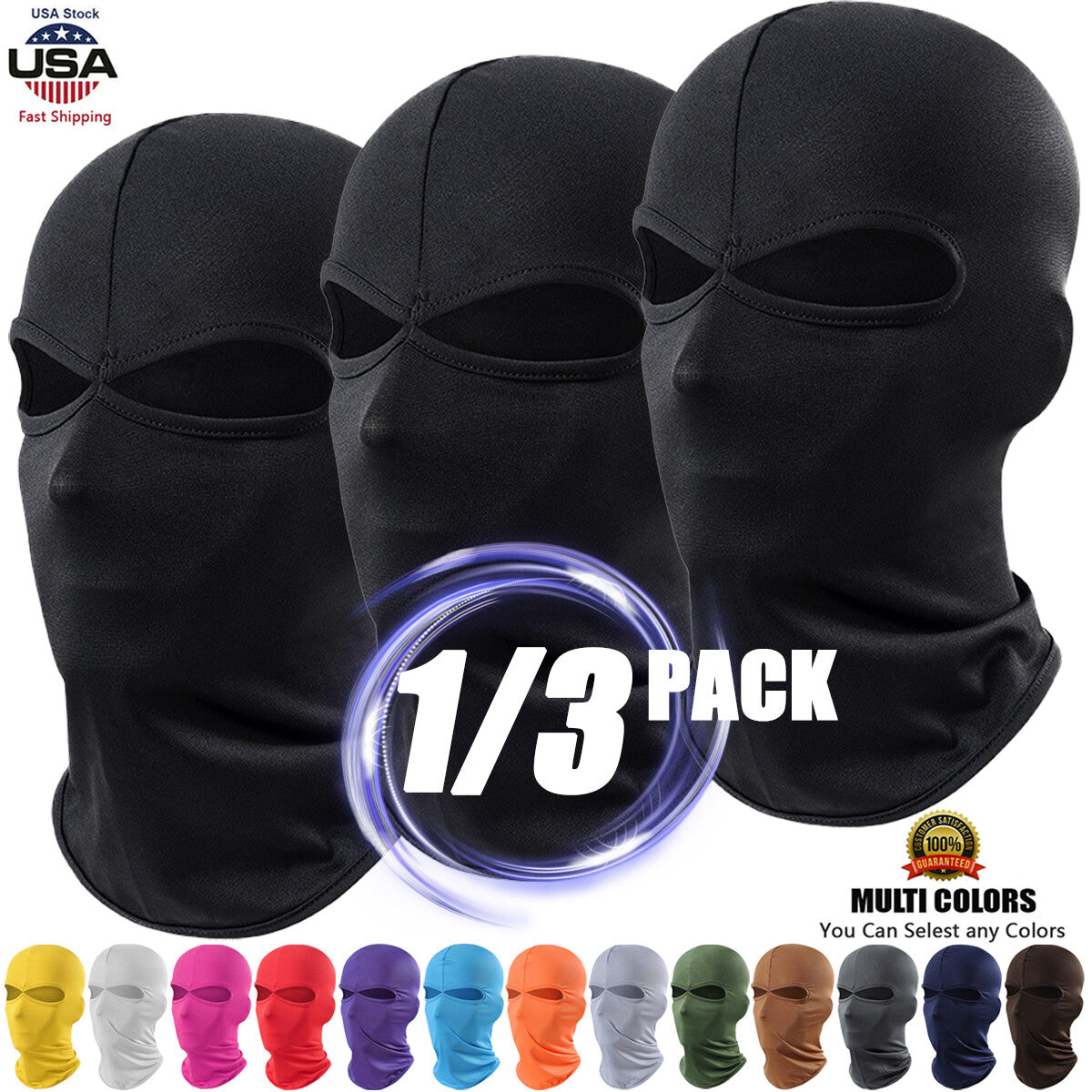 Unisex Ski Face Mask with 2 Holes UV Windproof Breathable Balaclava