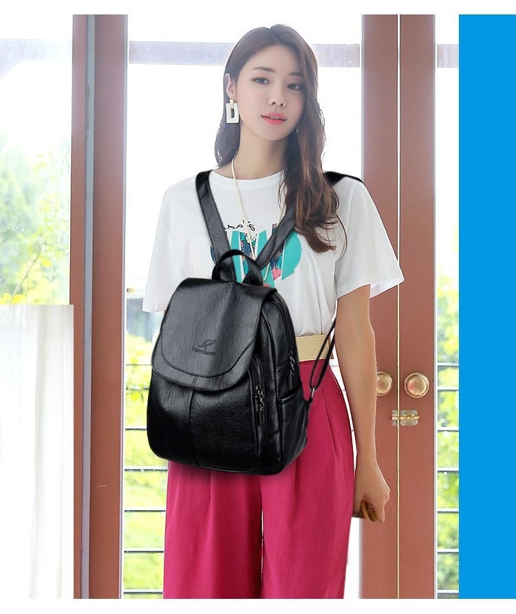 Women’s Artificial Leather Backpack - Luxury Designer Style, Soft Cowhide