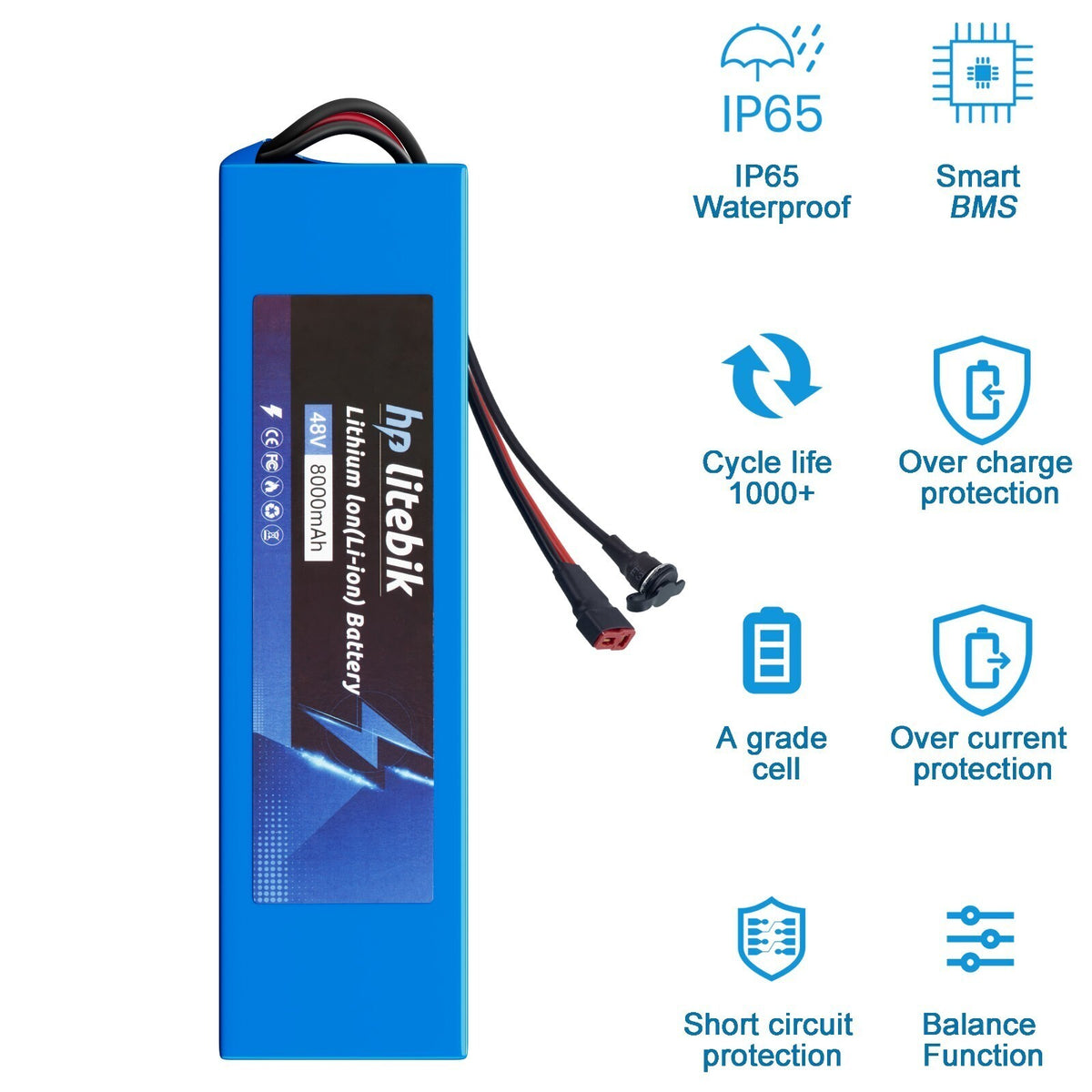 48V Lithium Ebike Battery for 200W-1500W Electric Bicycle Scooter Motor