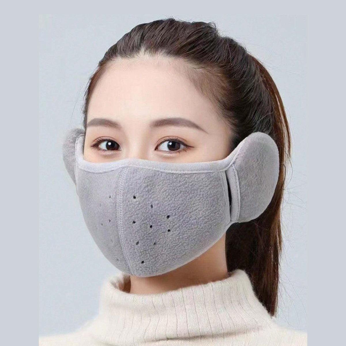 Windproof Thermal Fleece Half Face Mask with Ear Warmers for Winter Outdoor Activities