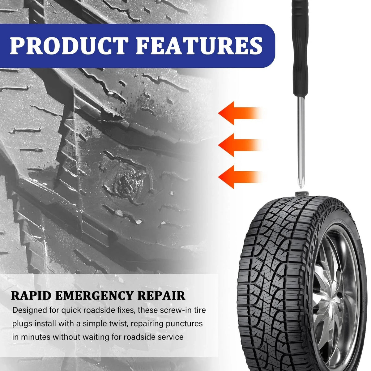 Portable Tire Repair Kit with Rubber Nails and Screwdriver for Emergency Flat Fix