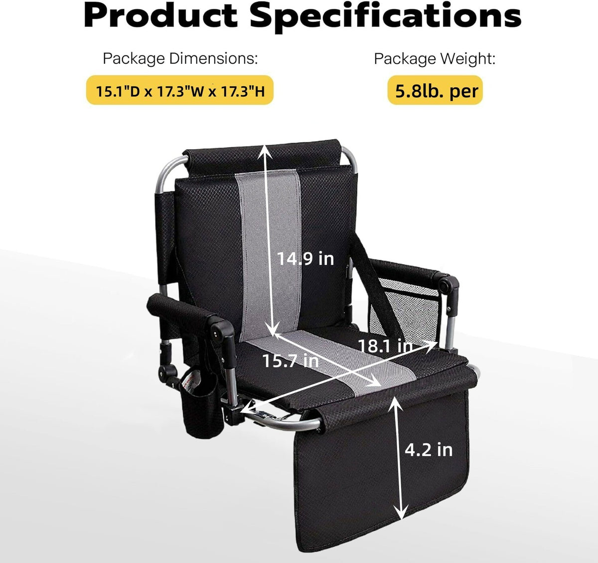 2-Pack Portable Folding Stadium Chairs with Cup Holder Black