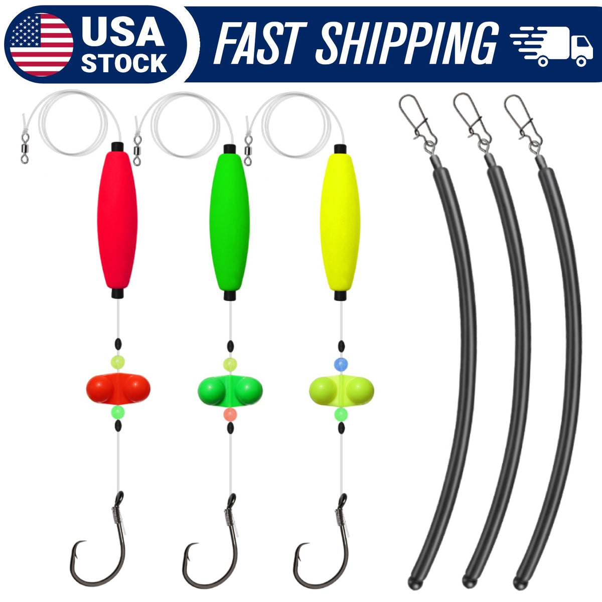 Catfish Trolling Rigs with 8/0 Hooks & 3oz Dragging Weights - Pre-Tied Fish Rig Set