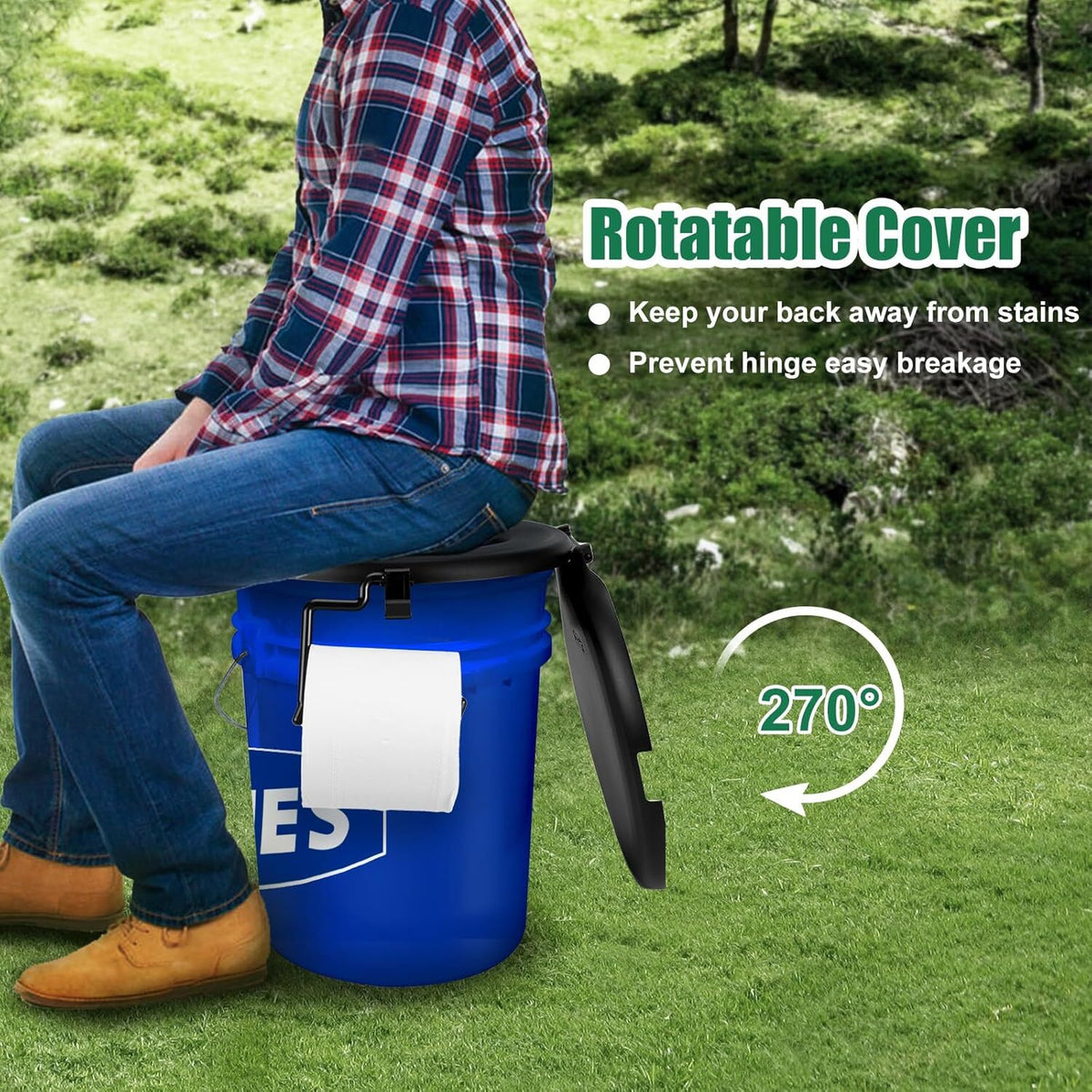 Portable Toilet Seat for 5 Gallon Buckets Camping Toilet with Lid & Toilet Paper Holder