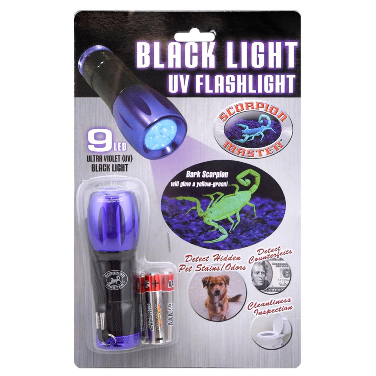 9 LED UV Flashlight Black and Purple UV Torch AAA Battery Powered