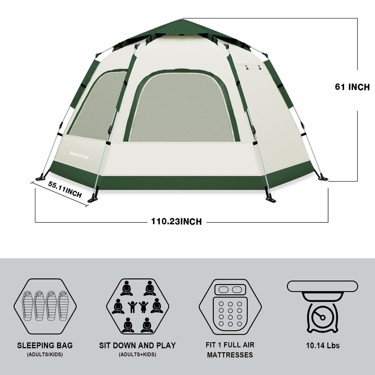 Family Camping Tent 4-6 Person Pop-Up Waterproof Instant Setup 110x94 Inches