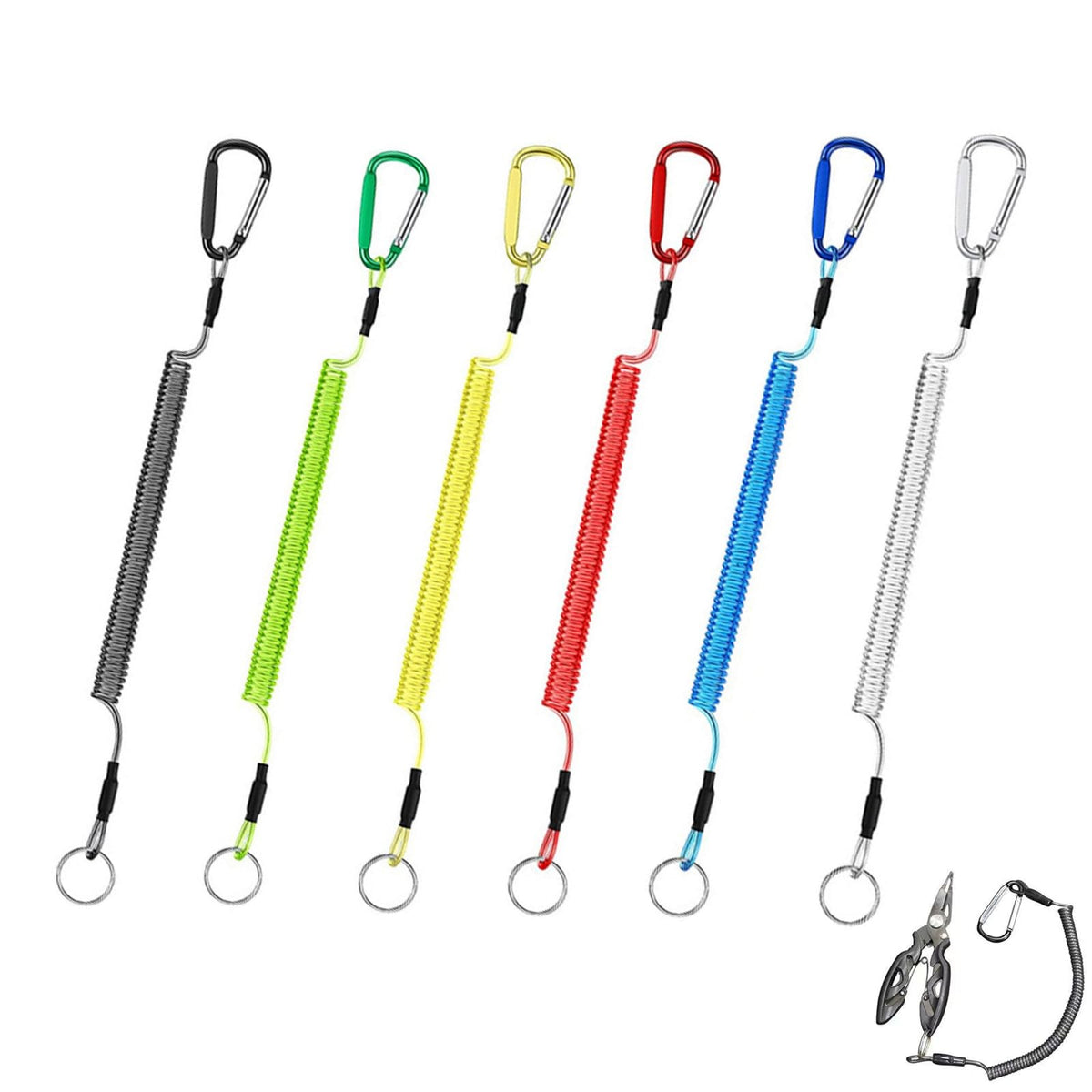 6 Pack Retractable Wire Key Lanyards with Alloy Hooks for Outdoor Activities