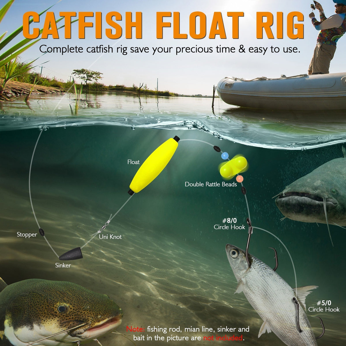 Catfish Float Rig with Double Circle Hooks - Pre-Tied Set for Trophy Fish