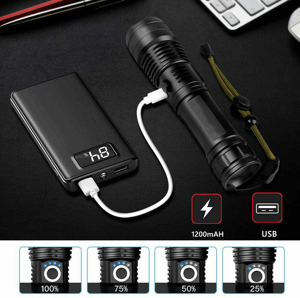 Rechargeable LED Tactical Flashlight with 5 Modes Waterproof Handheld Torch