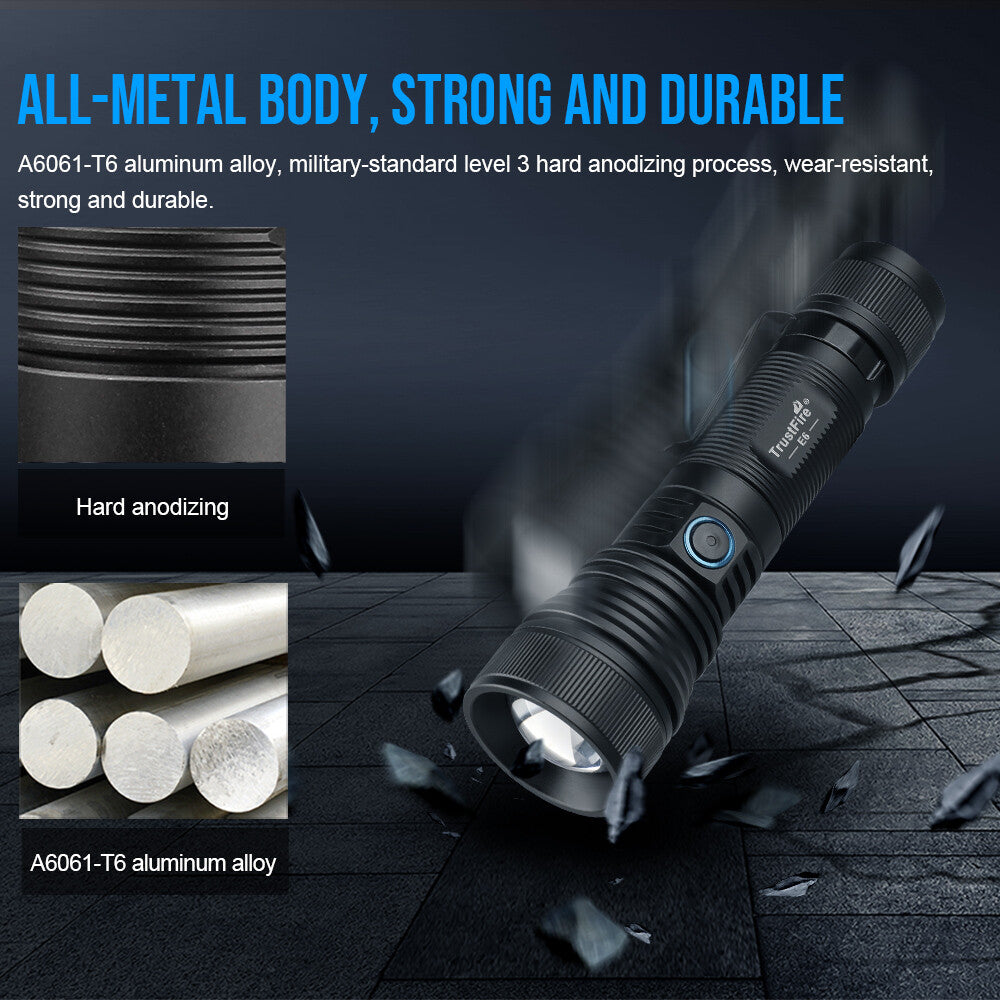 Rechargeable LED Torch with Zoom, 1500 Lumens, 550M Range, Magnet, Compact