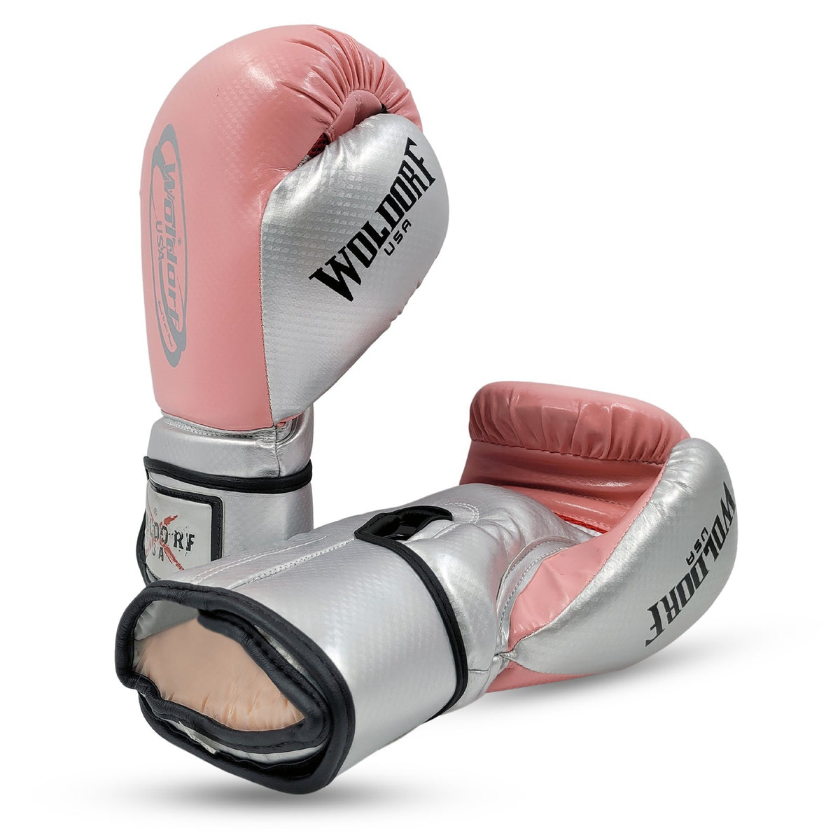 Pink Metallic Silver Boxing Gloves for Muay Thai Sparring Heavy Bag Training