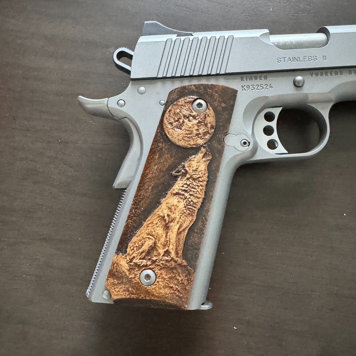 Full Size 1911 Wooden Grip Panels with Skull Embossed Texture - Custom Maple Handgun Grip